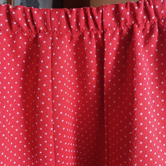 MEDIUM 24W 24" True VTG 70s RED POLKA DOT PRINT STRETCH KNIT DISCO SKIRT - Picture 3 of 5